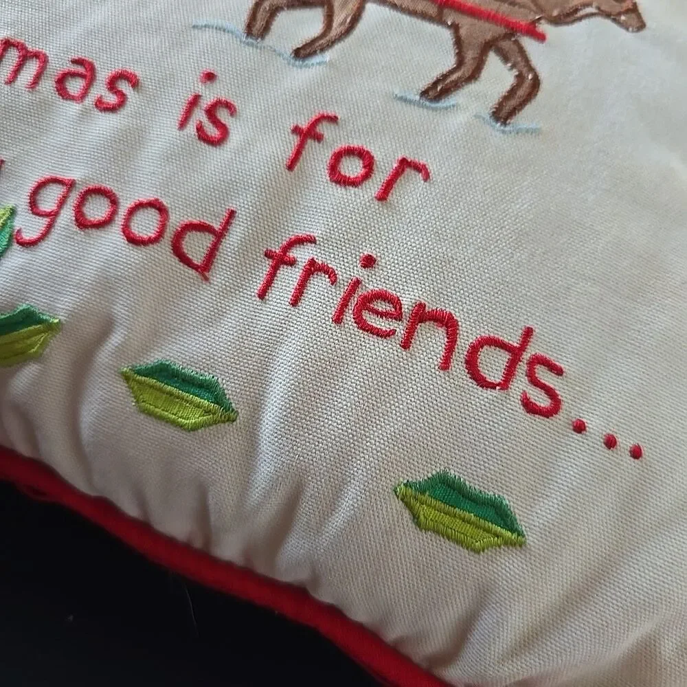 Vintage Silvestri Christmas Pillow Embroidered Applique Sleigh Horse Bells Holly